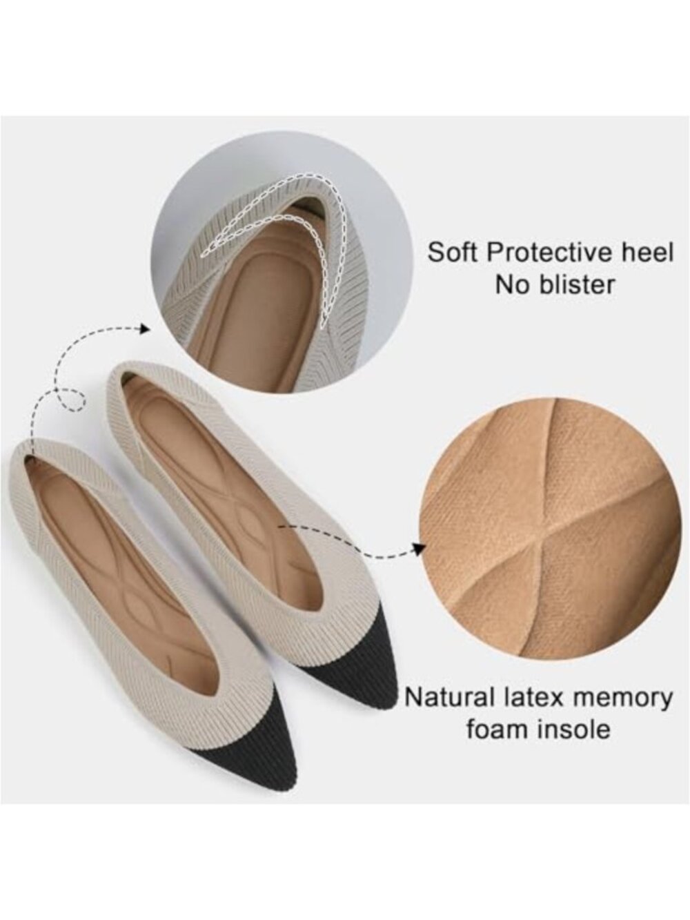 Women's Knit Ballet Flats Pointed Toe Slip On Comfortable Dressy Work Shoes - Picture 2 of 6
